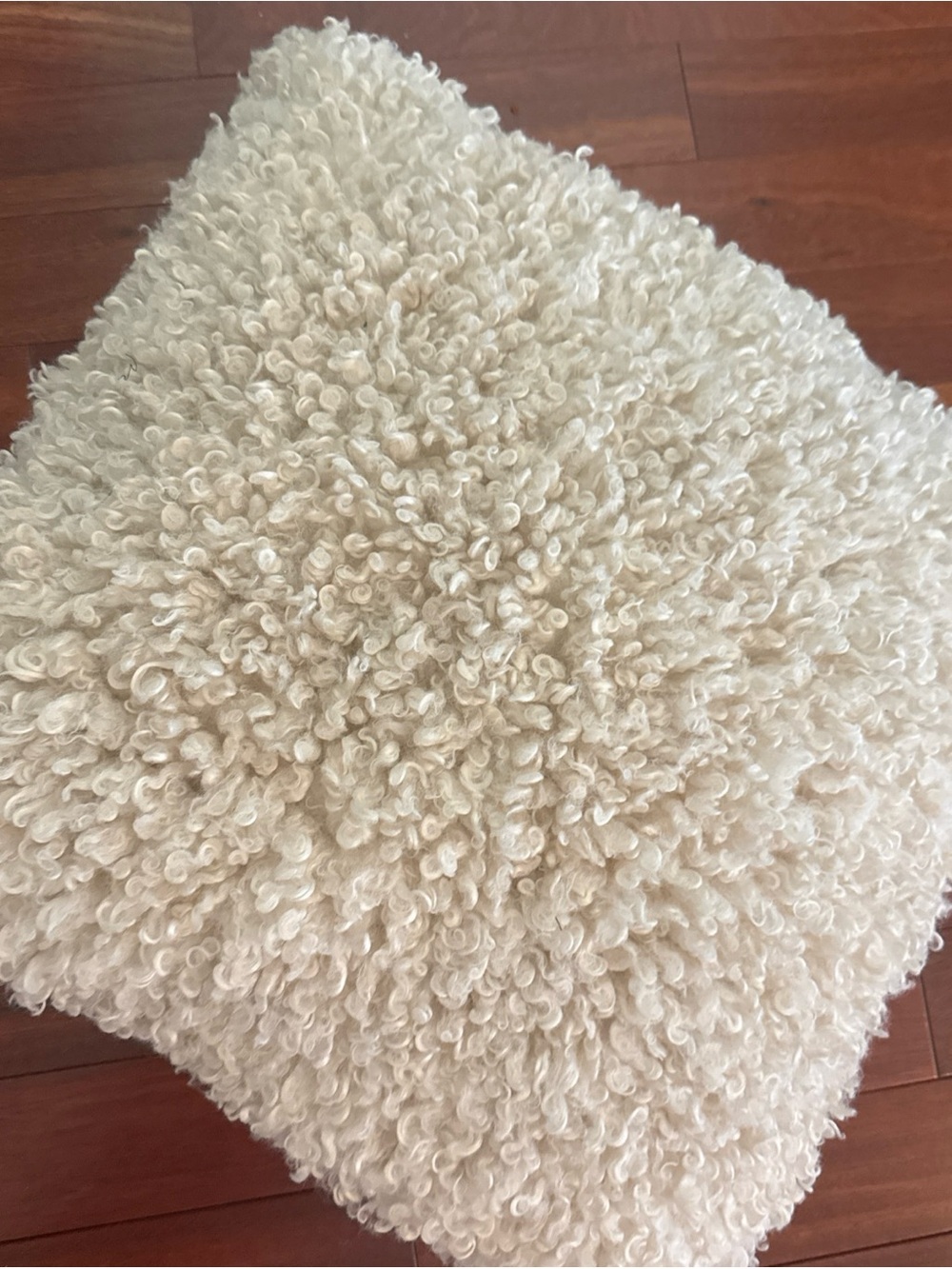 Mon Chateau Fur Curly Mongolian Lamb Pillow EUC Soft 20x 20x 8 In
